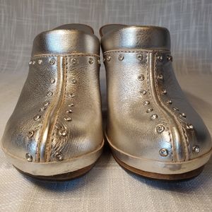 MICHAEL KORS Wood & Leather Heeled Mules with Rhinestones